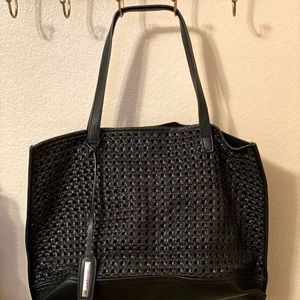 Black Straw Weave Purse - Large